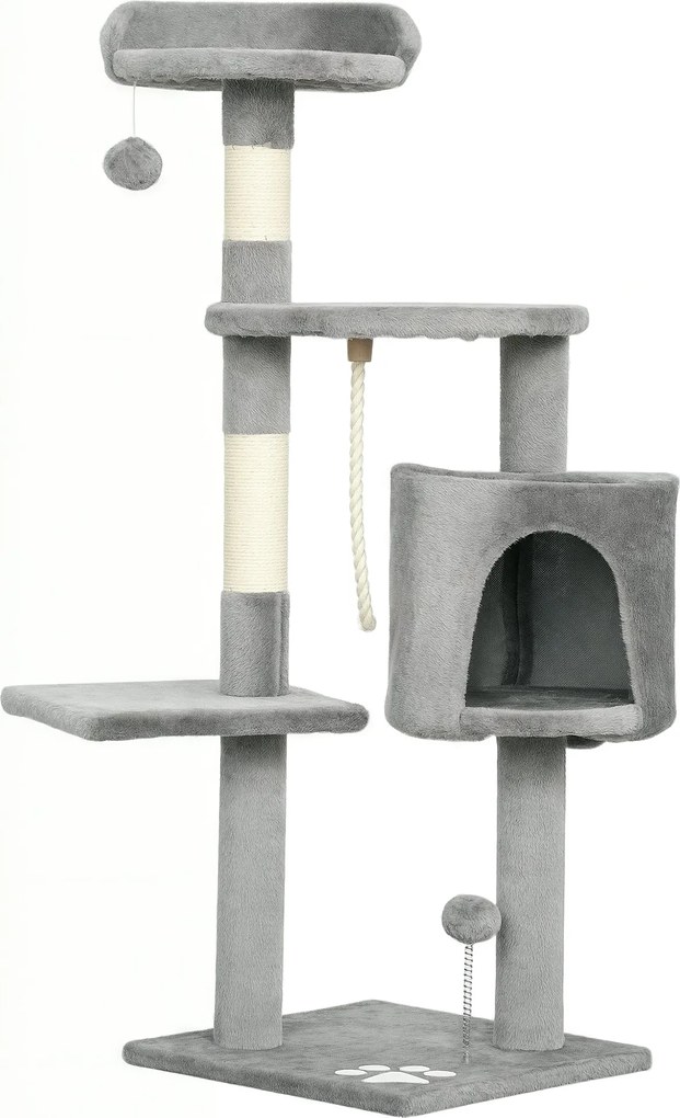 PawHut Multifunkčný škrabací strom pre mačky - 40L x 40W x 114H cm Šedý | Aosom