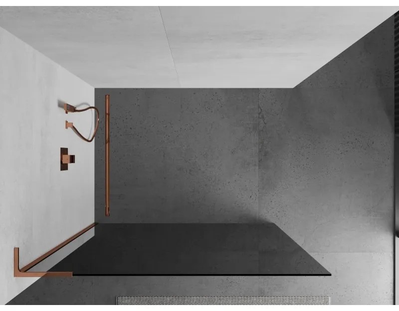 Mexen Kioto L, sprchová zástena Walk-In 70 x 200 cm, 8mm šedé sklo, ružové zlato profil, 800-070-103-60-40