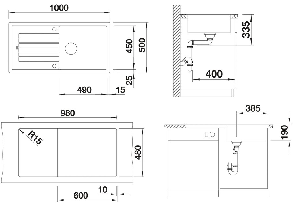 Blanco Zia XL 6 S, silgranitový drez 1000x500x190 mm, 1-komorový, sivá vulkán, BLA-527400