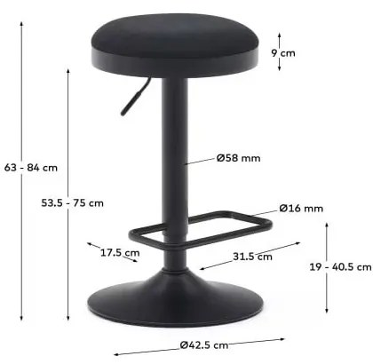 Čierne čalúnené barové stoličky v súprave s nastaviteľnou výškou 2 ks (výška sedadla 53,5 cm) Zaib – Kave Home