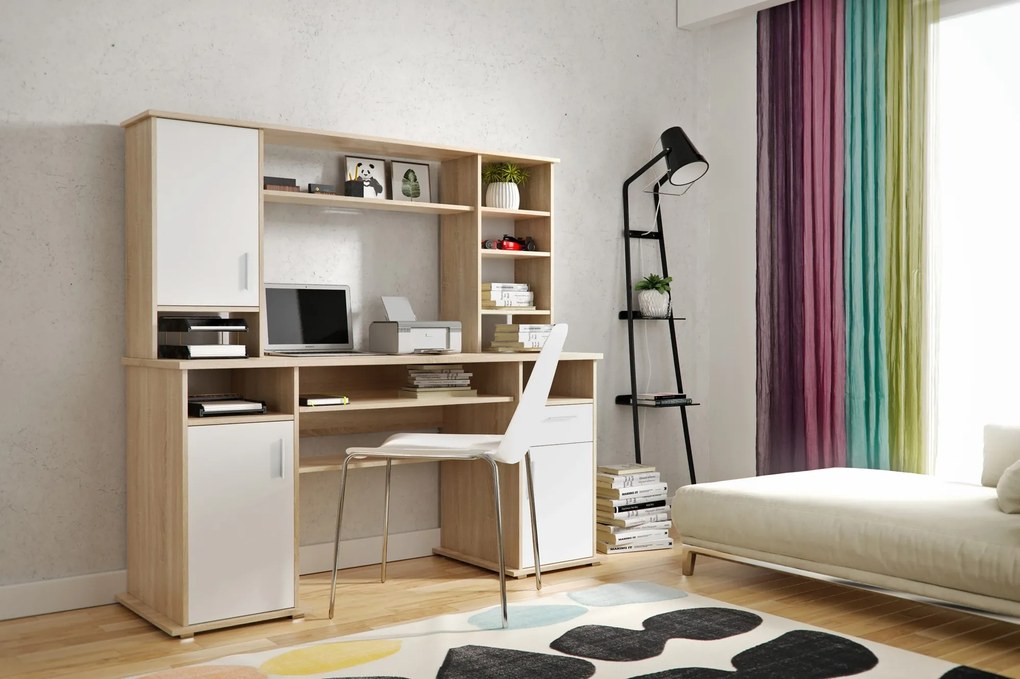 Písací stôl Vigo 160 cm s nadstavcom dub Sonoma/biely
