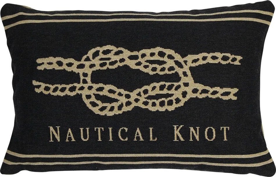 Béžovo-čierny gobelínový vankúš s uzlom Nautical knôt - 45*15*30cm