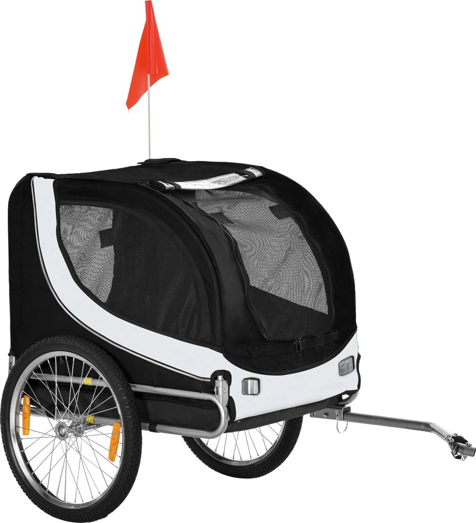 PawHut Príves na bicykel pre psov, dopravník pre domácich miláčikov biela+čierna 130 x 73 x 90 cm | Aosom