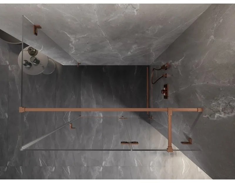 Mexen Lunar T, výklopný pravý sprchový kút 140 x 100 cm, 8mm číre sklo, profil medená matná, 834T-140-100-65-00-P