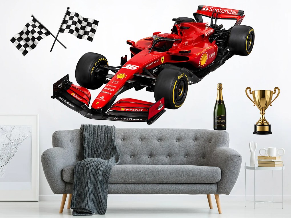 Červená formula F1 textilní prelepiteľná nálepka na stenu hárok 75 x 44 cm