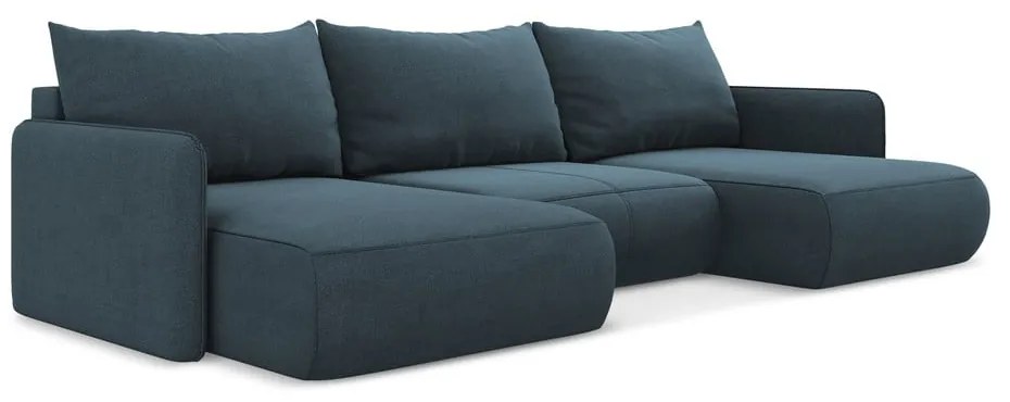 Modrá rozkladacia/s úložným priestorom rohová pohovka Nanea – Makamii