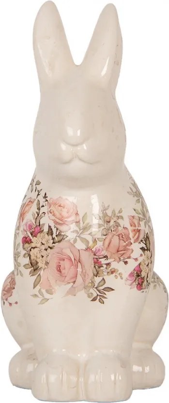 Béžová keramická dekorácia králik s ružami Rosien - 16*12*28 cm
