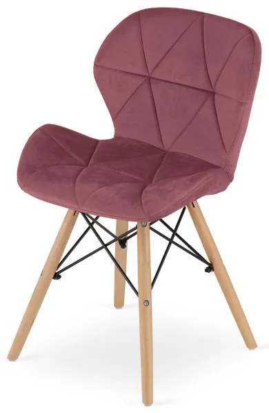 Set troch jedálenských stoličiek LAGO zamat - tmavoružová (hnedé nohy) 3ks