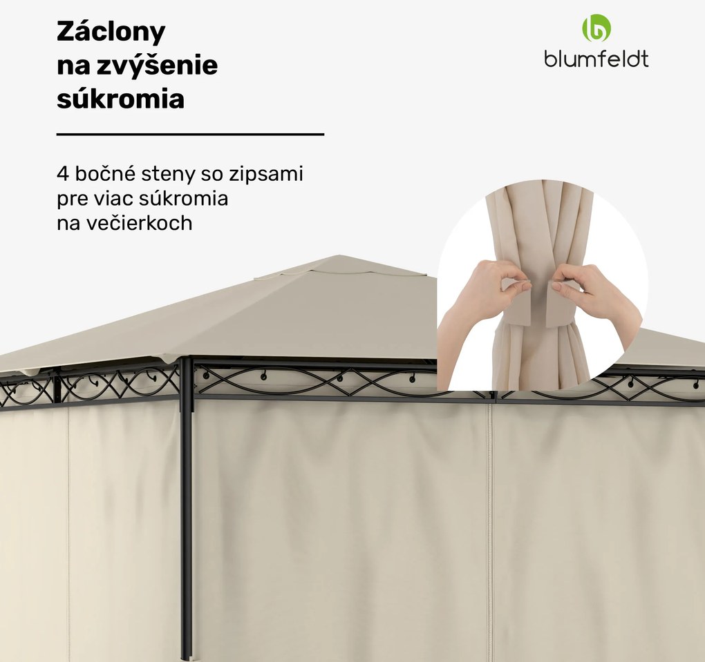 Blumfeldt Mondo, záhradný altánok, párty stan, 295 x 262 x 295, oceľ, polyester, béžový