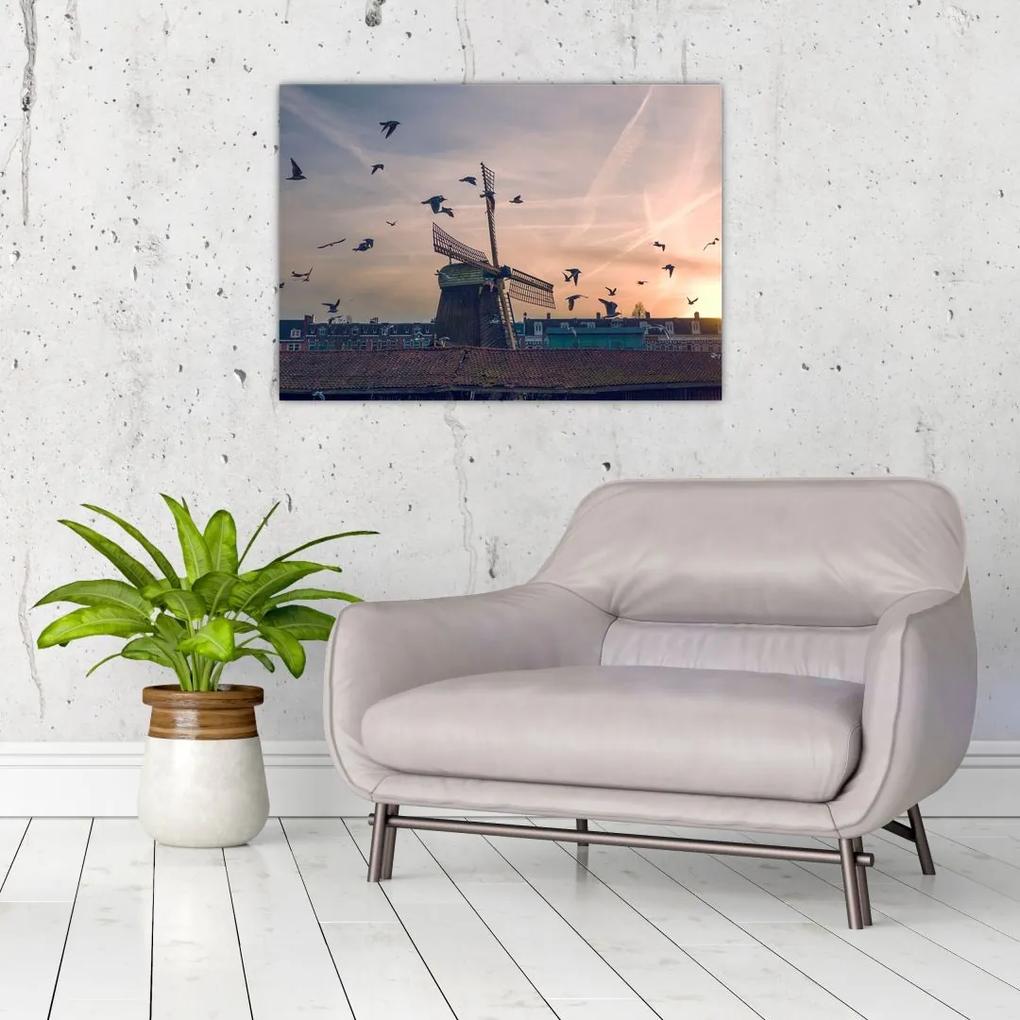 Sklenený obraz veterného mlyna (70x50 cm)
