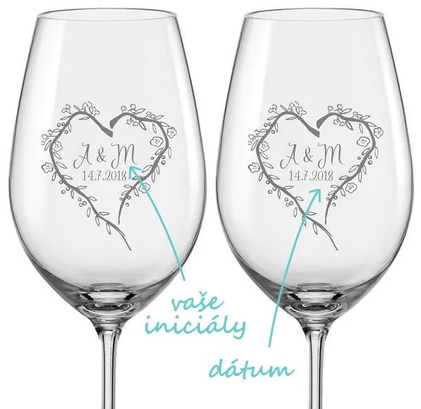 Svadobné poháre na víno Srdce z vetvičiek, 2 ks