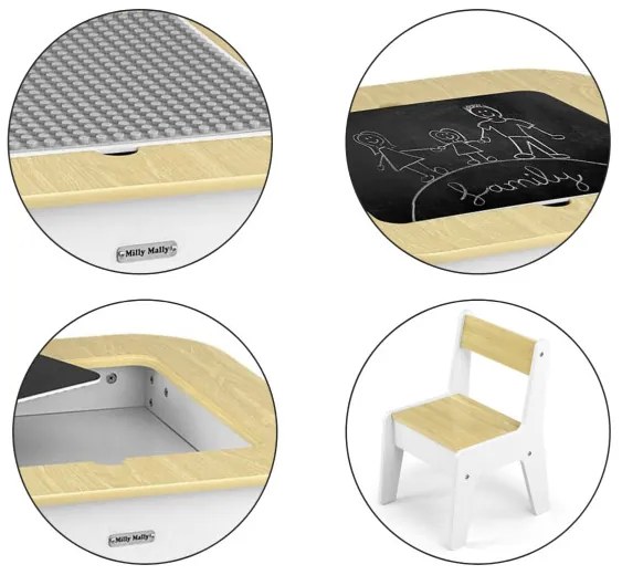 Detský stôl Olaf Blocks biely s dvoma stoličkami