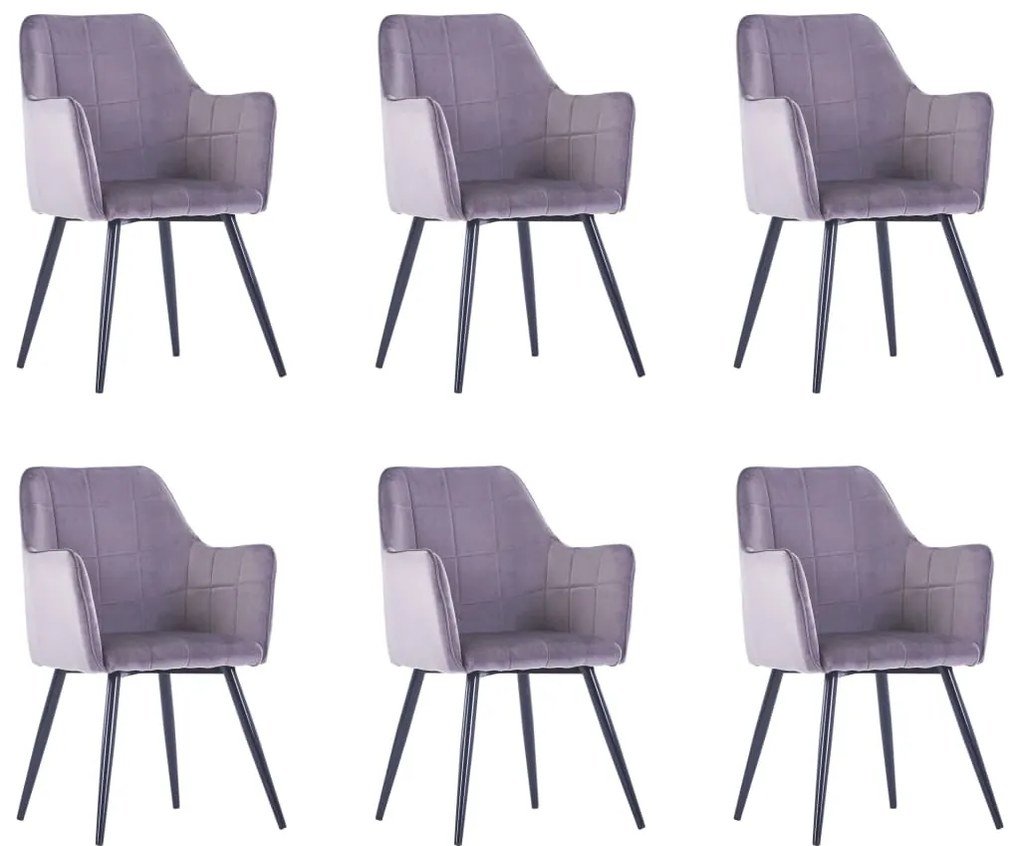 vidaXL Jedálenské stoličky 6 ks, sivé, zamat