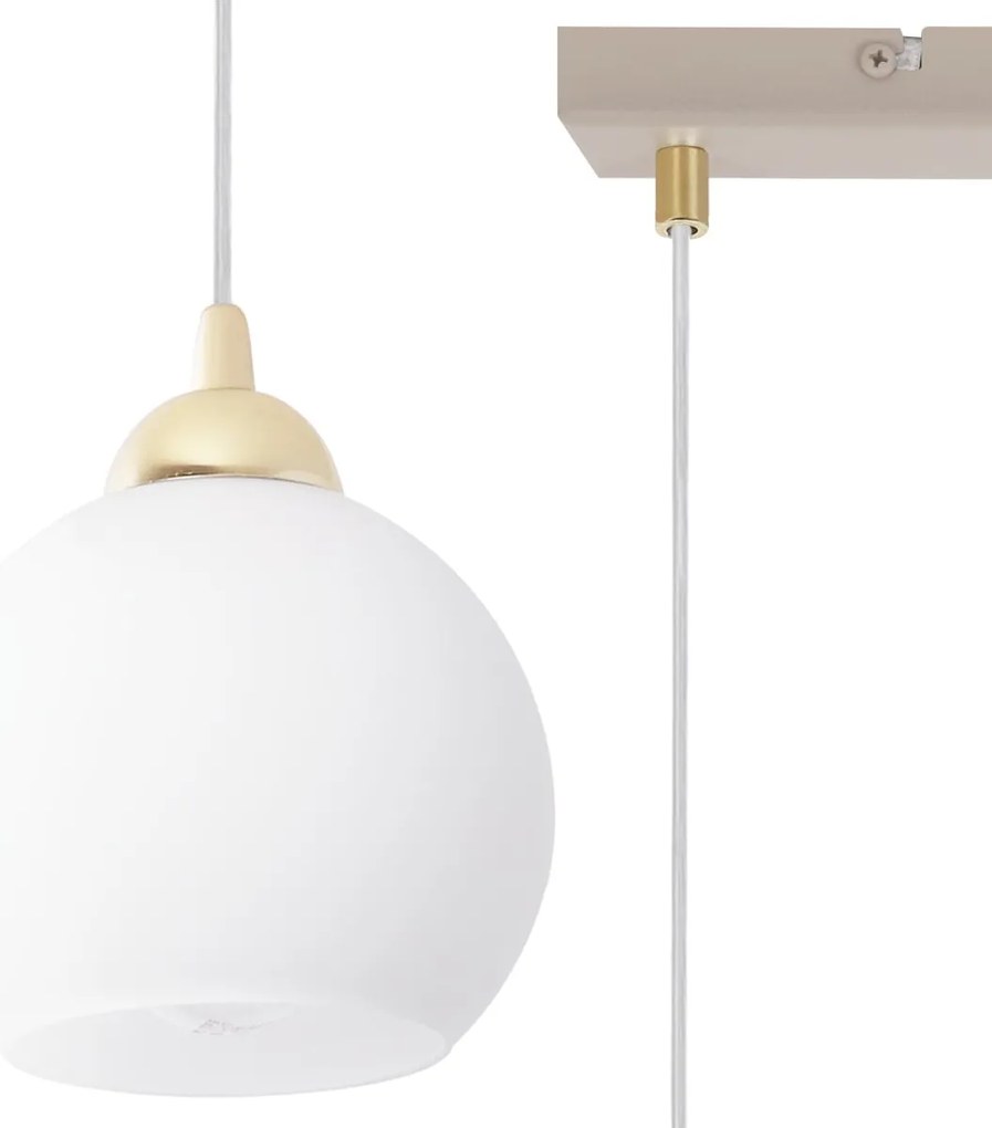 Závesné svietidlo Eliza, 2x biele sklenené tienidlo, g/be