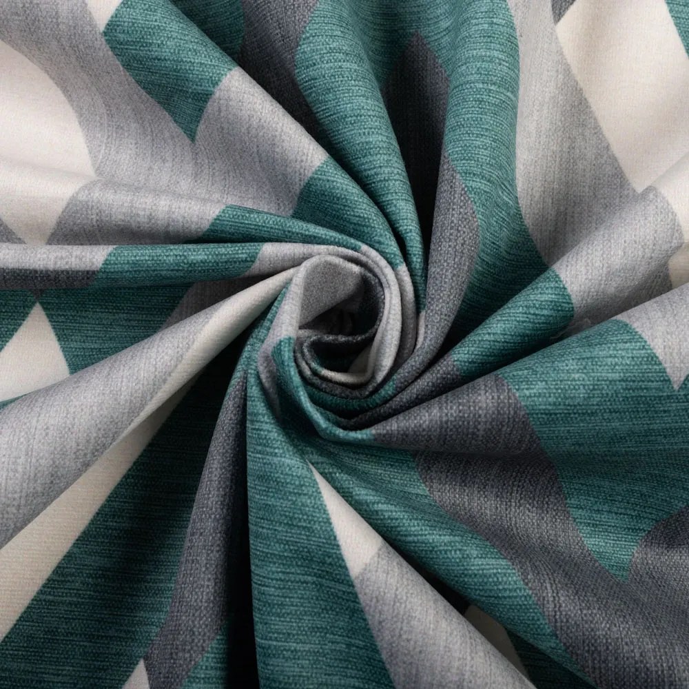 Biante Zamatový záves Tamara TMR-026 Zeleno-sivý designový cik-cak 145x200 cm