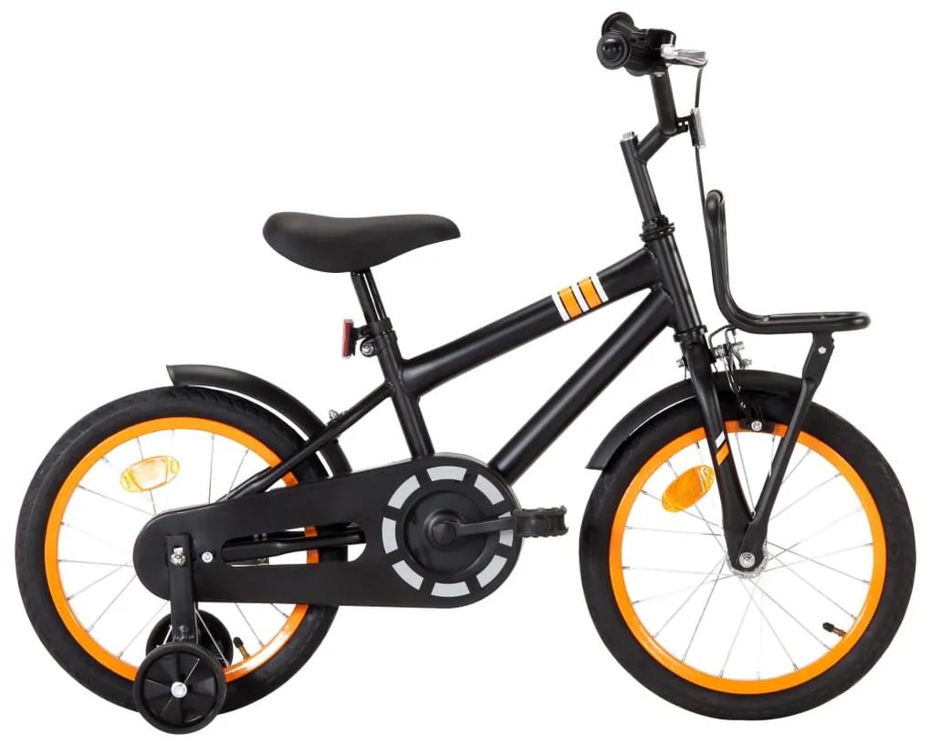 vidaXL Detský bicykel s predným nosičom 16 palcový čierny a oranžový
