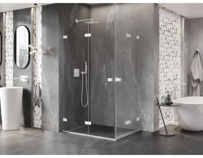 Mexen Lunar-F Duo, skladací sprchový kút 90 x 75 cm, 8mm číre sklo, biely profil, 836-090L-075P-20-00