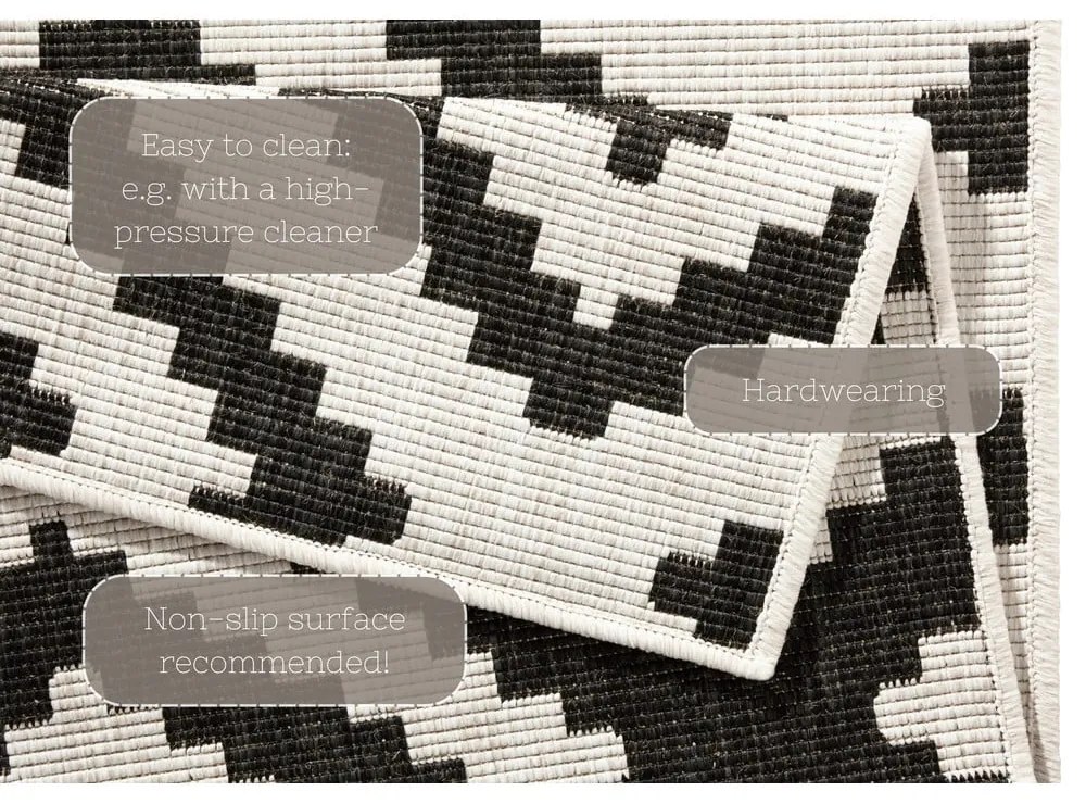 Čierno-krémový vonkajší koberec NORTHRUGS Malta, 80 x 250 cm