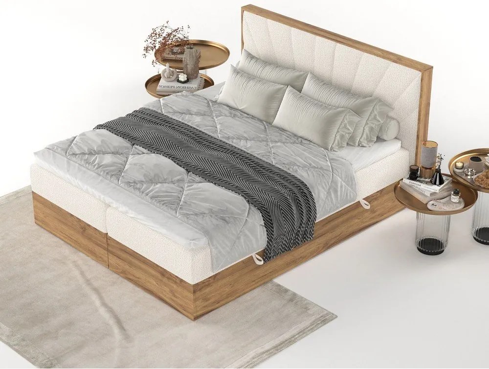 Boxspring posteľ s úložným priestorom v krémovo-prírodnej farbe 180x200 cm Asahi – Maison de Rêve
