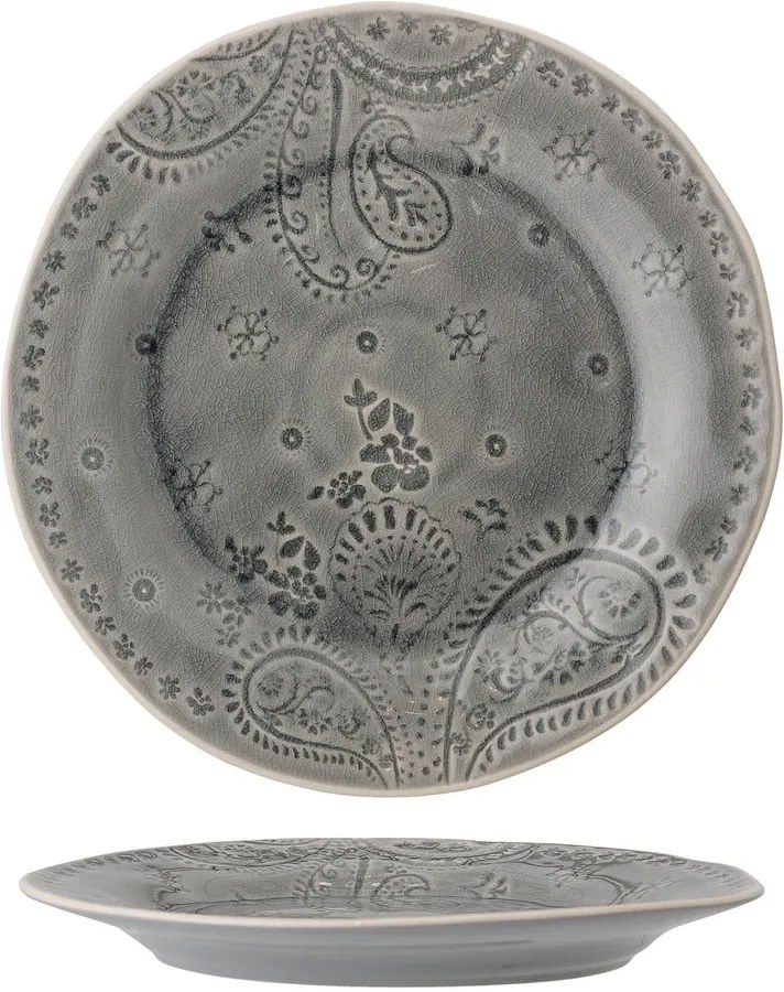 Sivý tanier z kameniny Bloomingville Rani, ø 26,5 cm