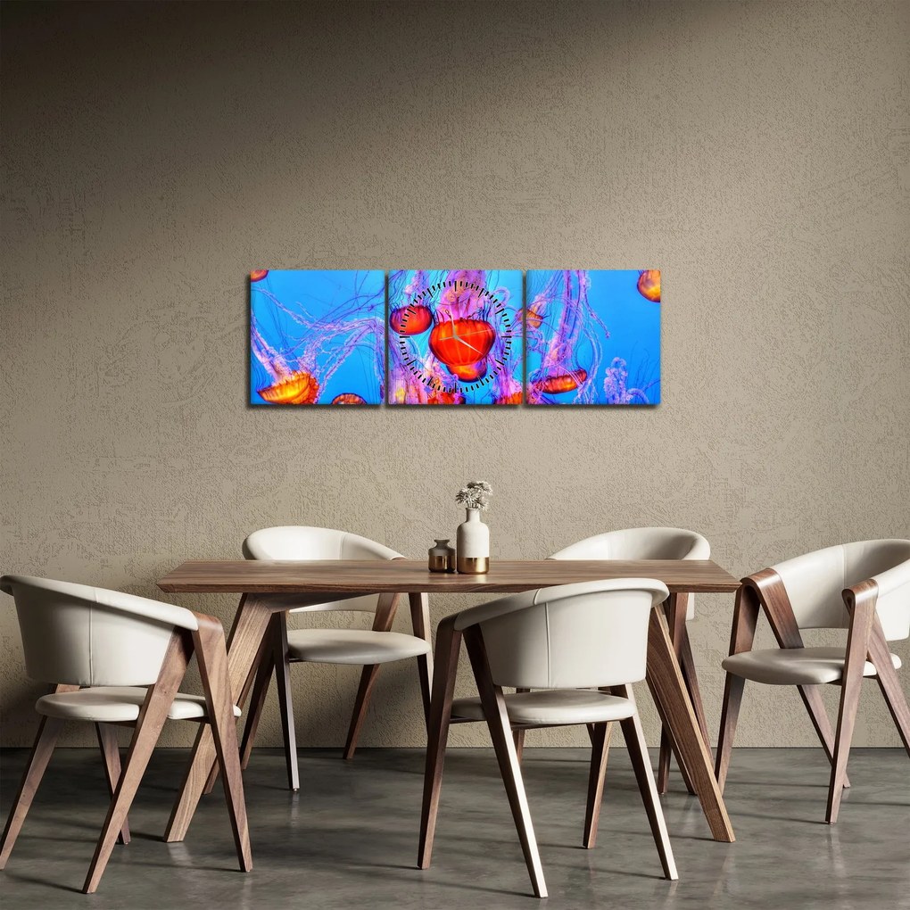 Obraz medúz v mori (s hodinami) (90x30 cm)