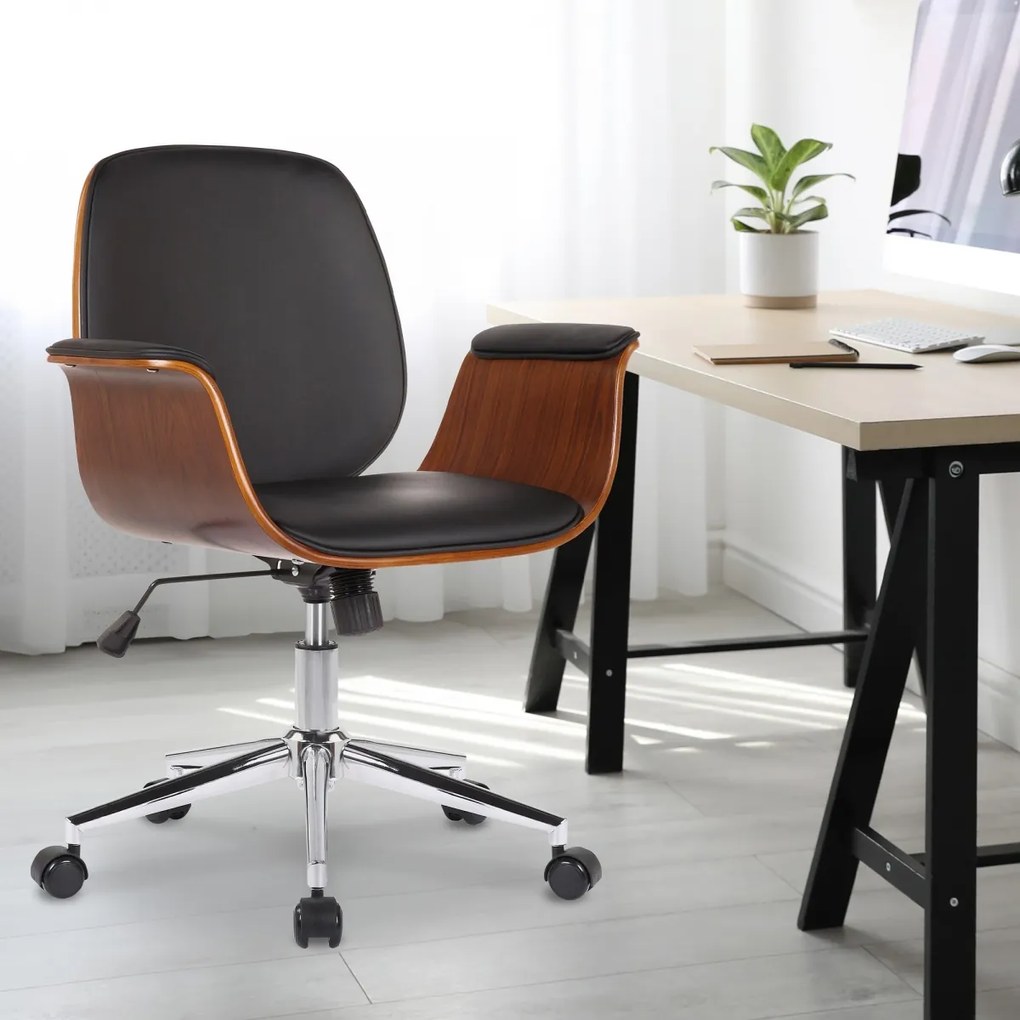 Design-Shop Kancelárska stolička Kemberg - koženka, drevo orech - Čierna