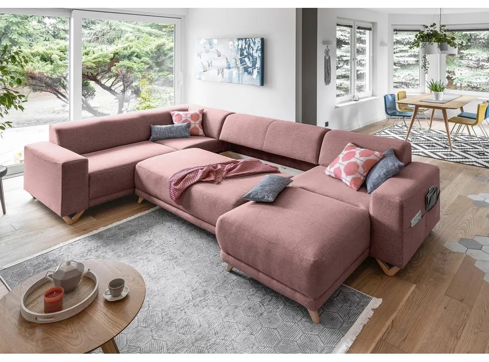 Ružová rozkladacia/s úložným priestorom rohová pohovka (ľavý roh/do tvaru "U") Classy Sophie – Miuform