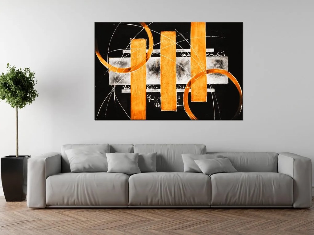 Gario Ručne maľovaný obraz Oranžové línie Rozmery: 70 x 100 cm