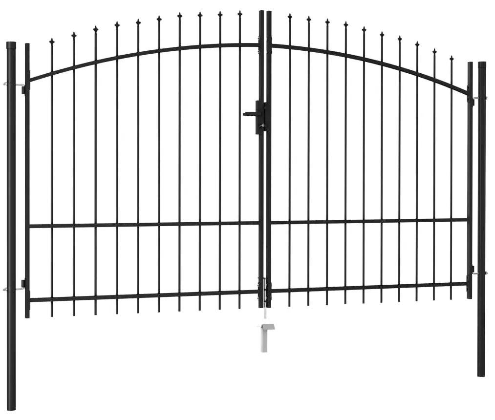 vidaXL Dvojkrídlová plotová brána s hrotmi, oceľ 3x1,75 m, čierna