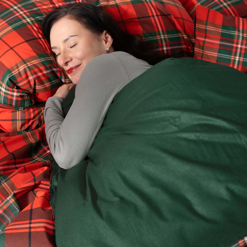 Goldea bavlnené posteľné obliečky duo - červené káro s tmavo zelenou 140 x 200 a 70 x 90 cm