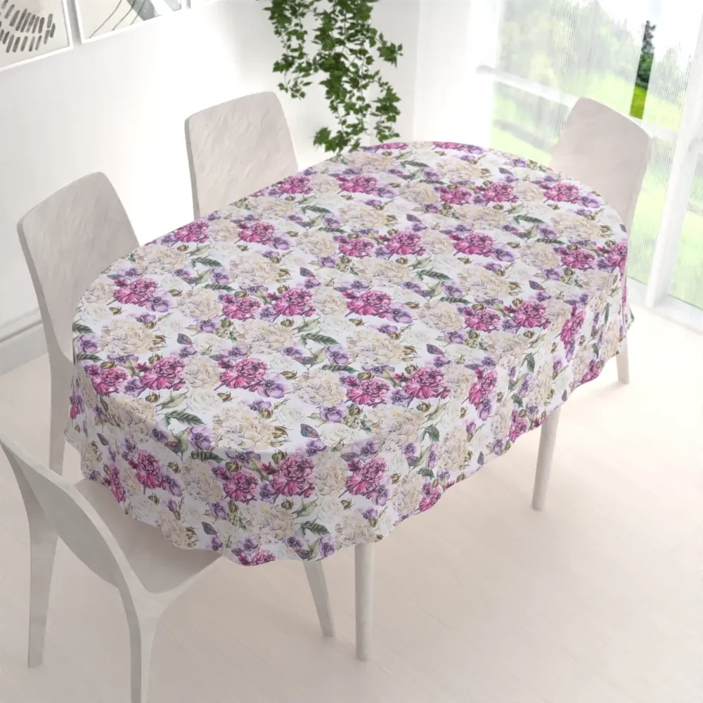 Biante Dekoračný oválny obrus PML-108 Fialové kvety s motýlikmi na bielom 80x120 cm