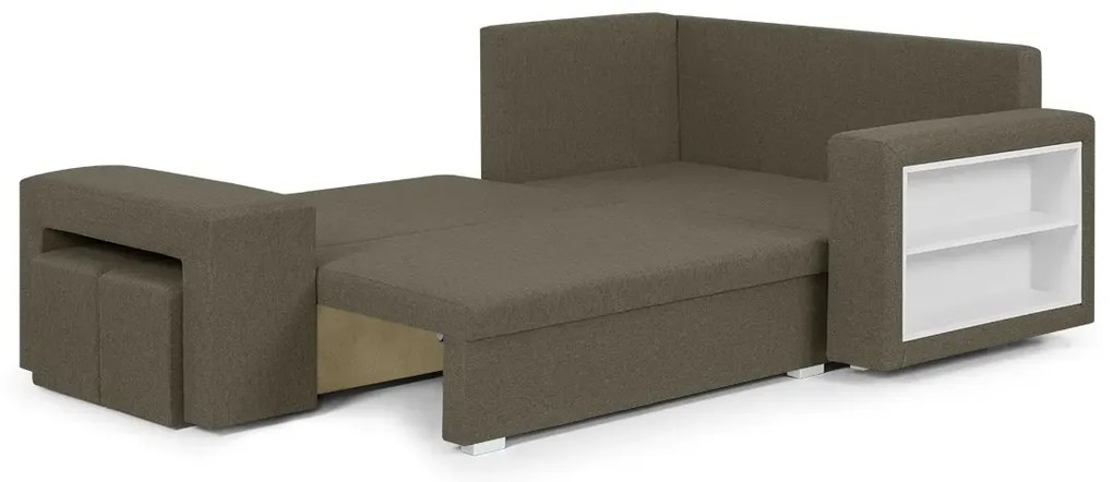 Rozkládací rohová sedací souprava MODO3 + 2 Taburety Světle hnědá