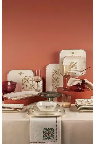 Jedálenská súprava 26 ks biela/zelená/porcelán