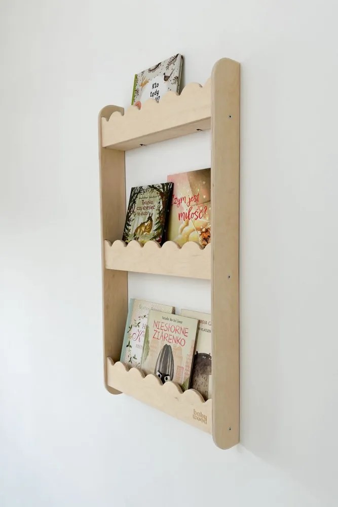 Detská nástenná polica stredná – 3 úrovne úložného priestoru Prírodná