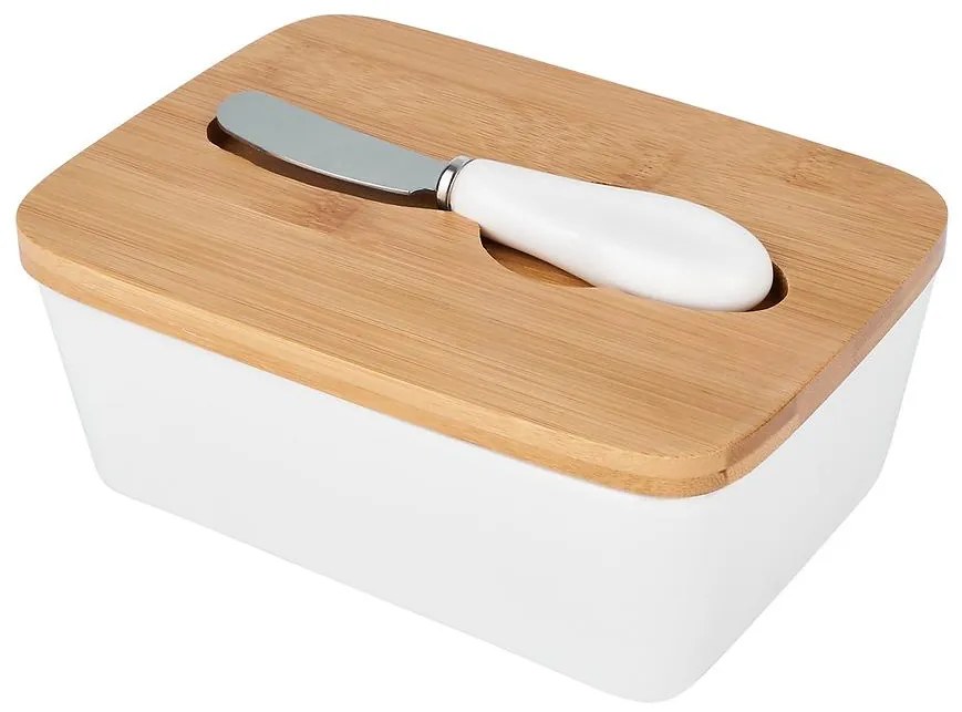 Keramická cukernička s dreveným vekom + biely nožík