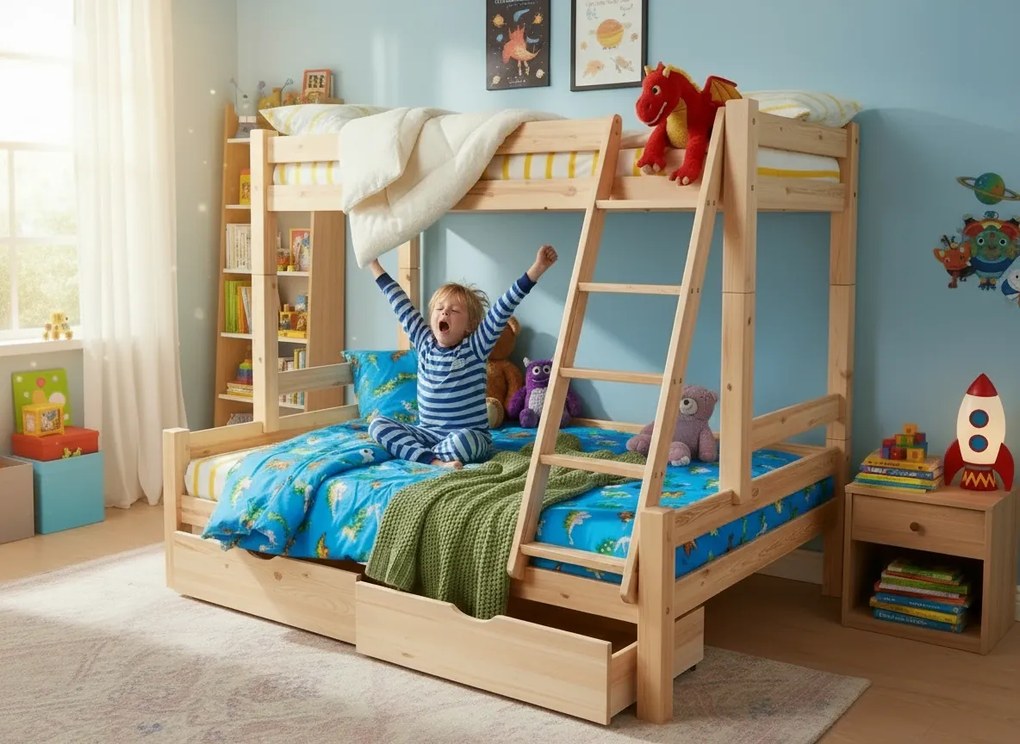 Detská poschodová posteľ s rozšíreným spodným lôžkom z masívu ROBUST 8X8 6A - 200x90 cm