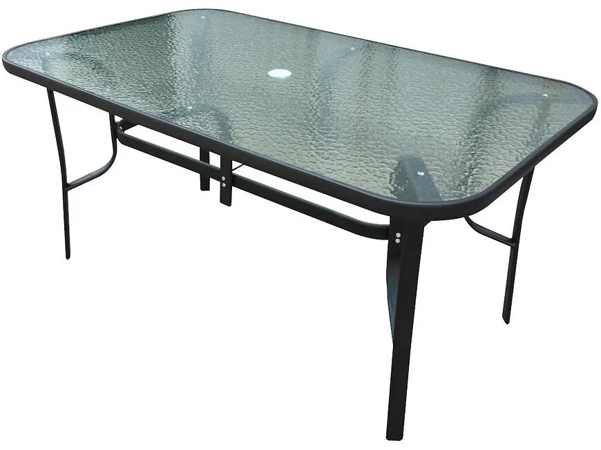 Sklenený stôl s otvorom na slnečník čierny