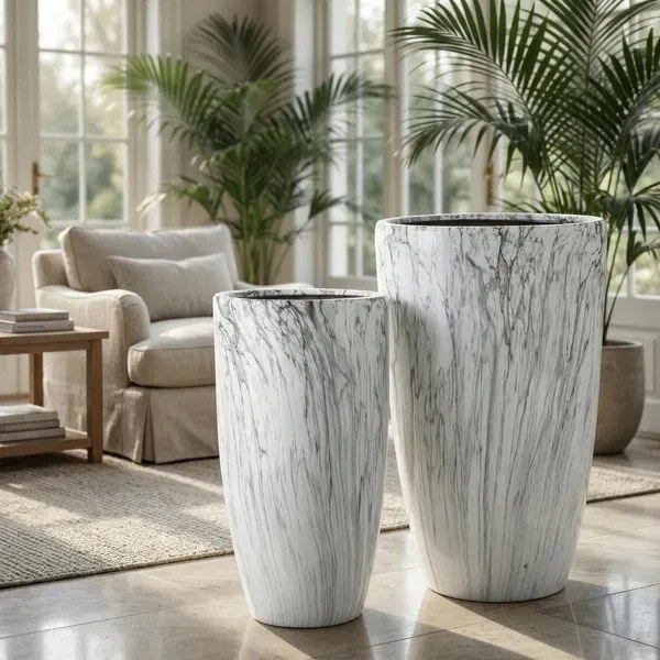 Sada 2 ks keramických květináčů NEVA MARBLE II bílá/šedá