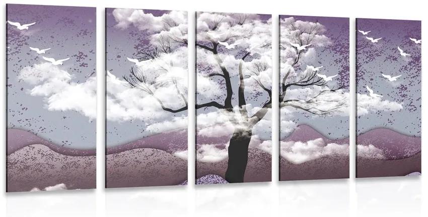 5-dielny obraz strom zaliaty oblakmi Varianta: 200x100