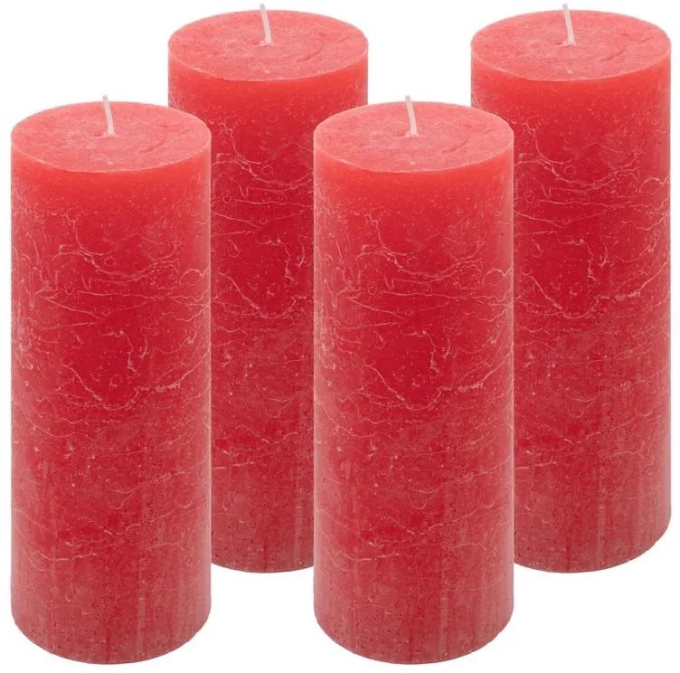 Červená parafínová sviečka rustikálna 20 cm, 90 h, sada 4 ks