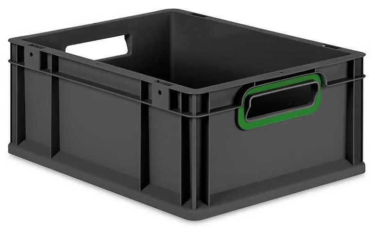 Sada 10 kusov - Eurobox Next Gen 2.0 Cycle - Stohovateľný kontajner s otvorenými rukoväťami - Zelený - 400 x 300 x 170 mm - Antracit