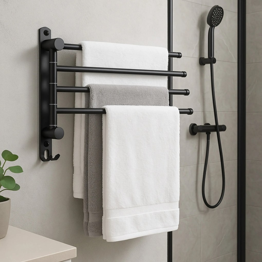 Kúpeľňový vešiak na uteráky CETRI čierny
