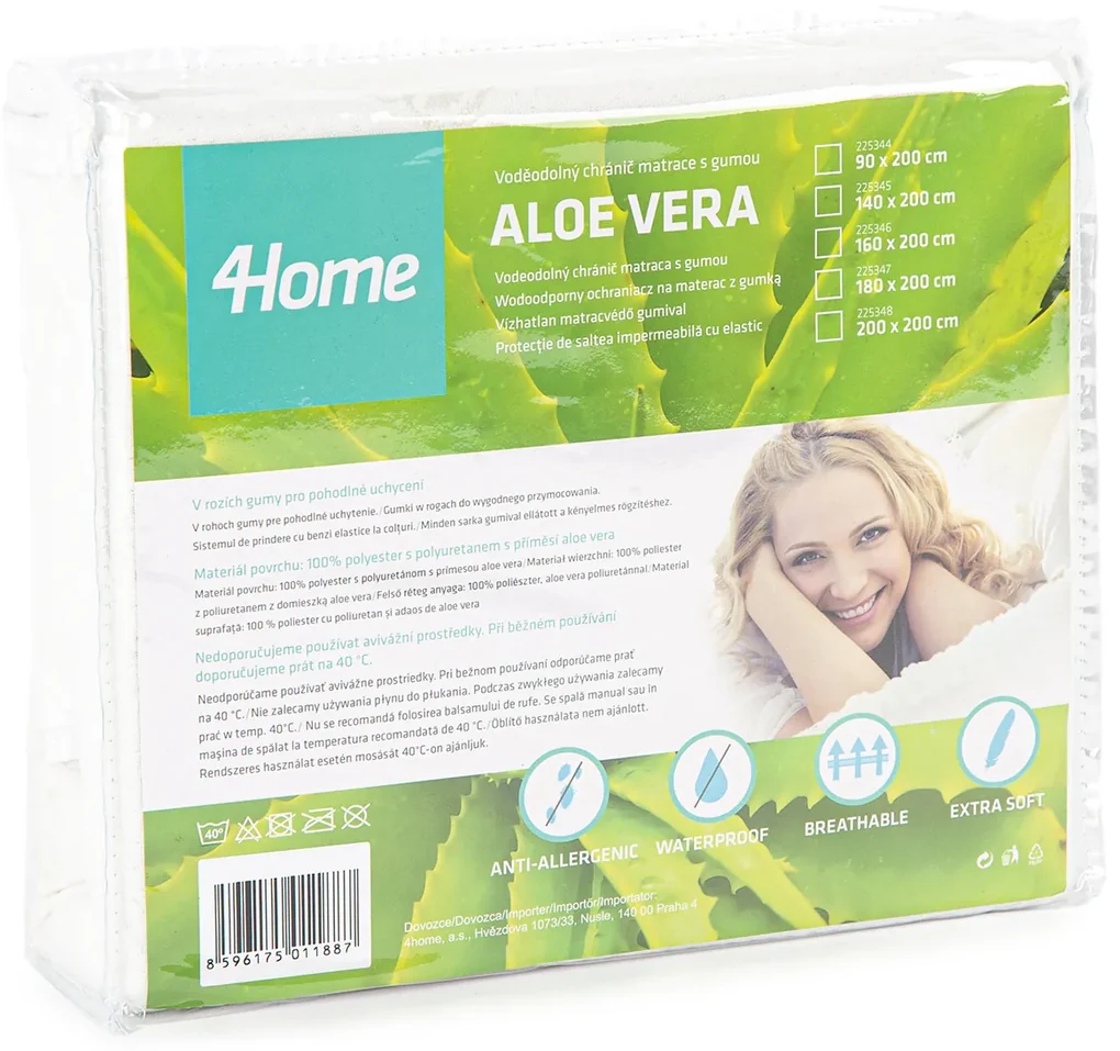 4home Aloe Vera Nepriepustný chránič matraca s gumou, 160 x 200 cm