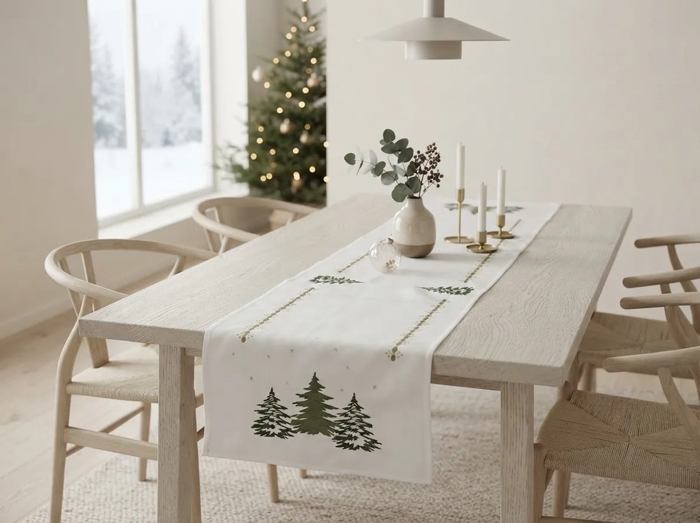 Vianočný behúň na stôl EVERGREEN CHARM 40x140 cm, biely