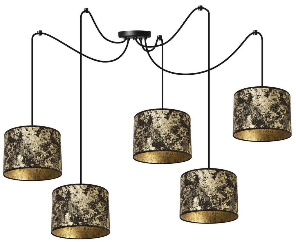 Závesné svietidlo Werona Spider, 5x čierne textilné tienidlo, g