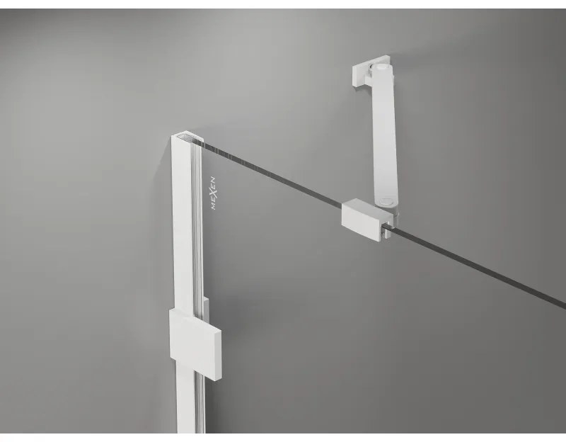Mexen Lunar-F, skladací sprchový kút ľavý 100 x 100 cm, 8mm číre sklo, biely profil, 836-100-100-20-00-L