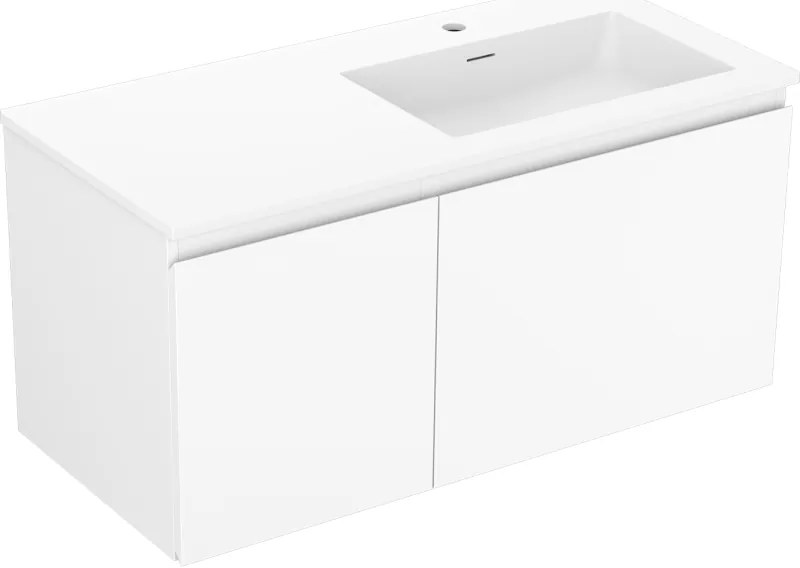 Mexen Orio, kúpeľňová skrinka 100 cm s pravým umývadlom Otis, 1S, 1D, biela matná, 91A13-10047-3-BBFF01-W18P01