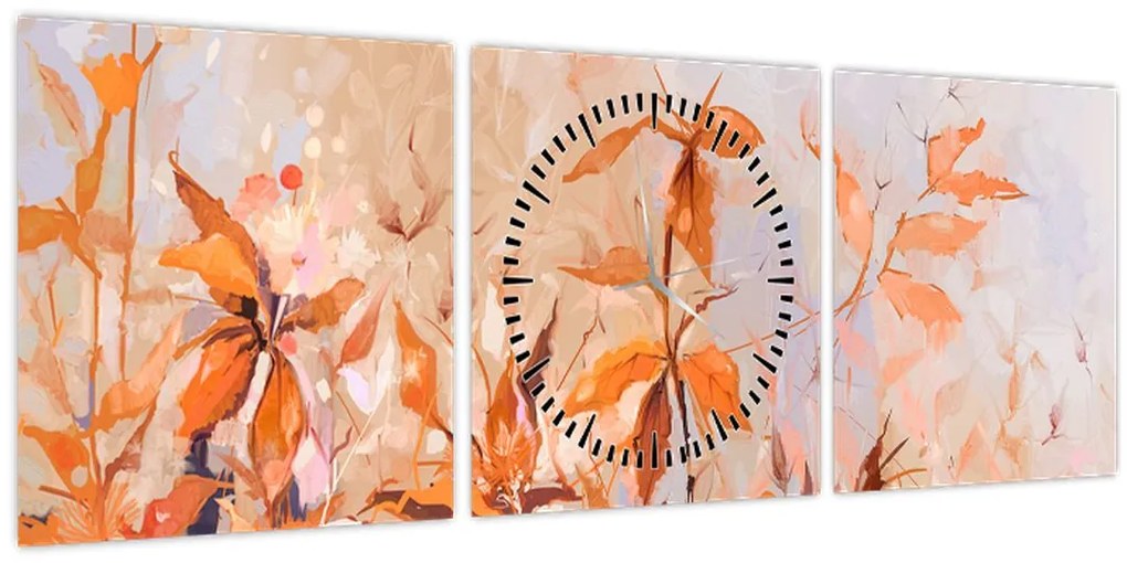 Obraz - Maľované kvety (s hodinami) (90x30 cm)