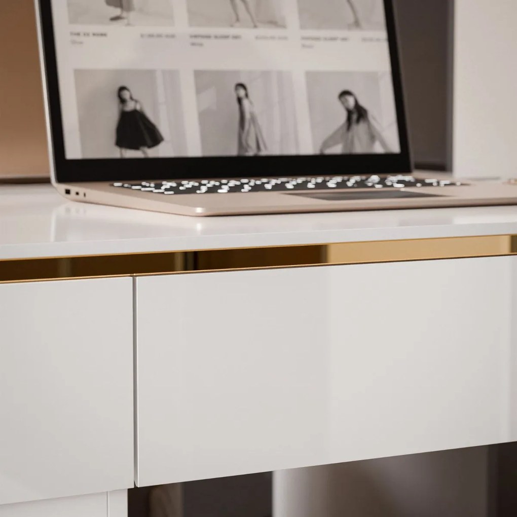 PISACÍ STÔL NESSIE BIELY LESK + ZLATÝ 120 cm