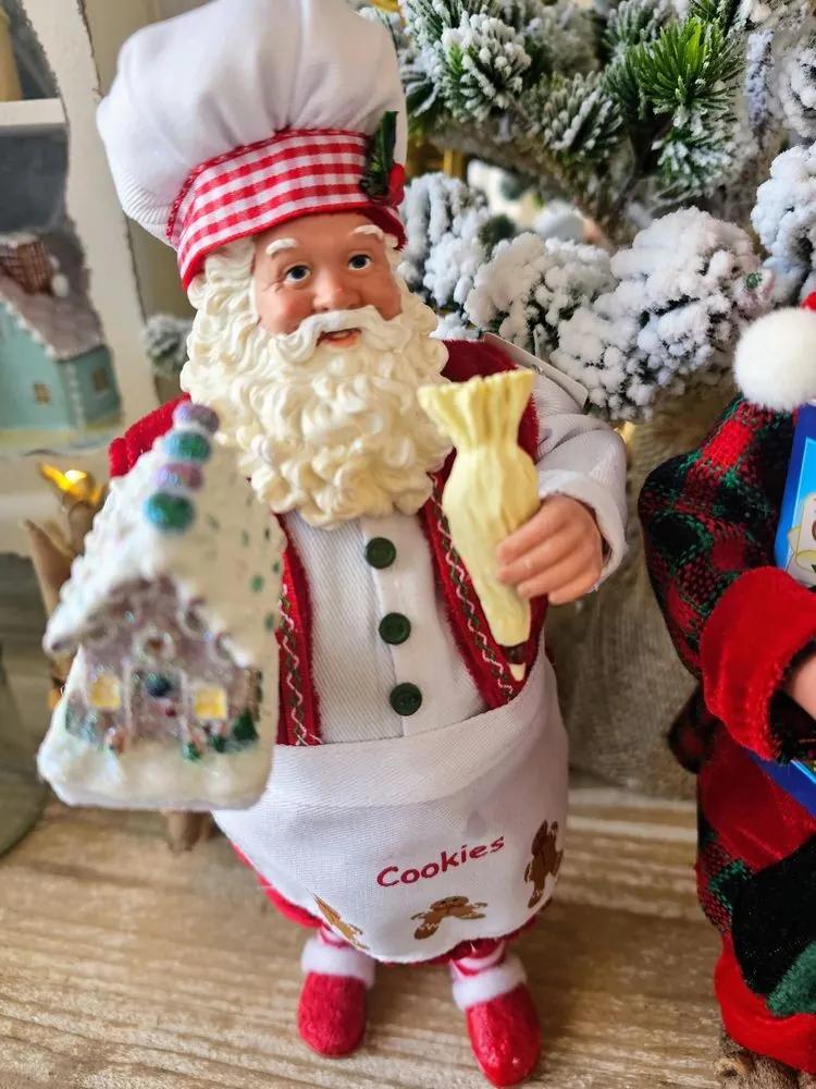 Vianočné dekorácie Santa cukrár s perníkovou chalúpkou - 16 * 8 * 28 cm